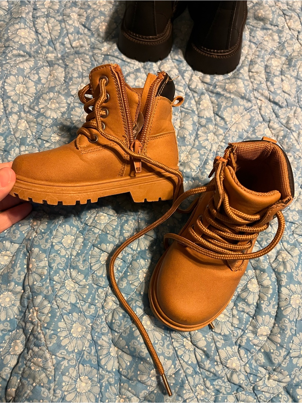 Kids Tan Lace-Up Outdoor Boots